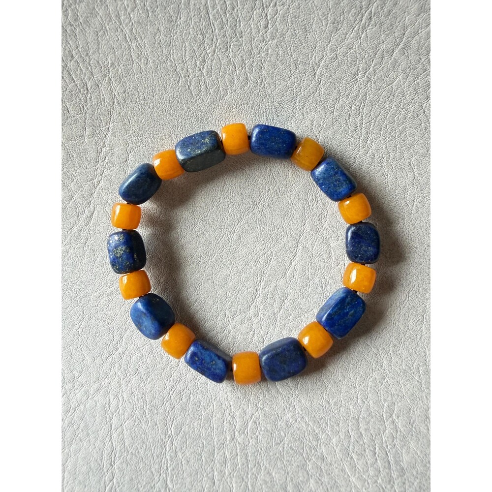 Lapis Lazuli & Yellow Jade Bracelet Natural jade Bracelet Team Color Blue orange